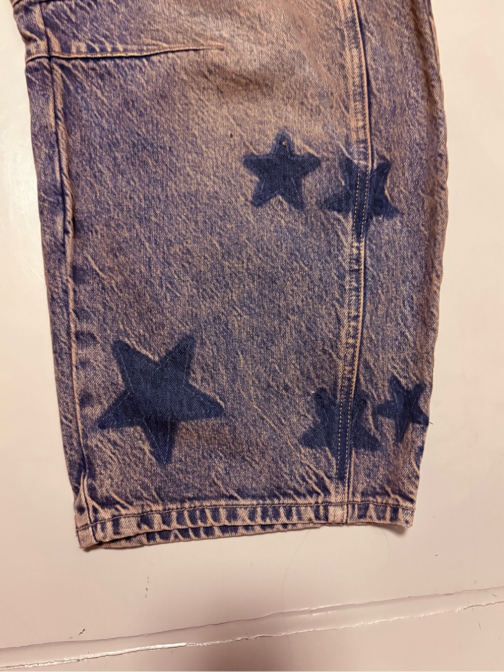 NEW Free People x WTF Good Luck Shadow Patch Barrel Jeans -Dark Wash w/ Stars ⭐️ - Picture 14 of 16